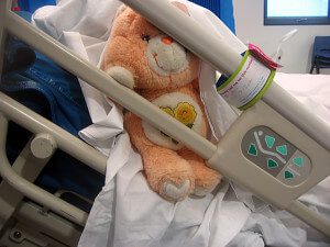 Toy on a hospital bed