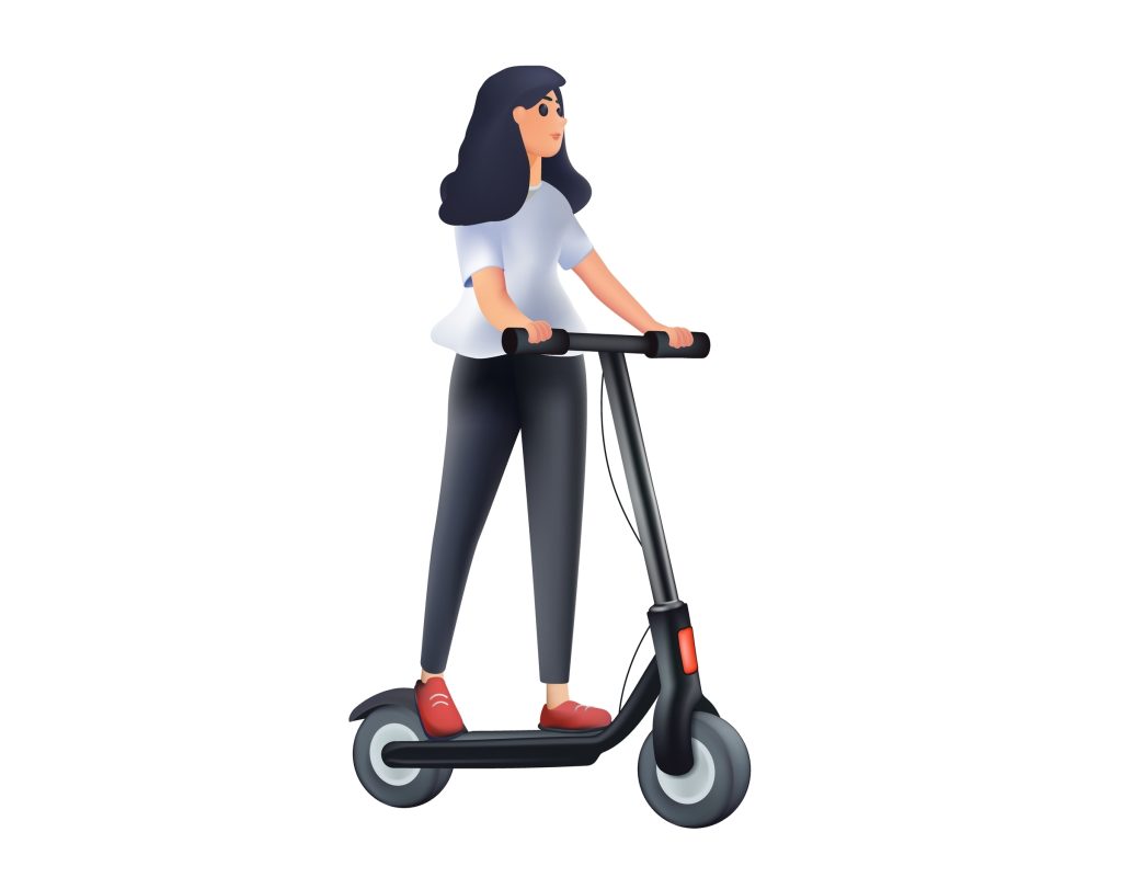 Person riding an electric scooter on a city street in Chicago